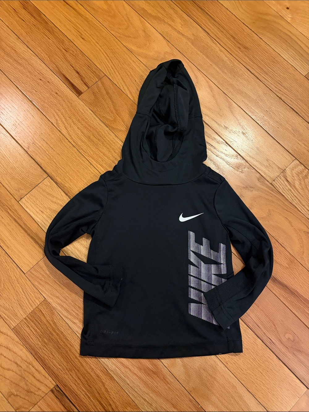 Nike Black Hooded Long Sleeve Top with White Swoosh